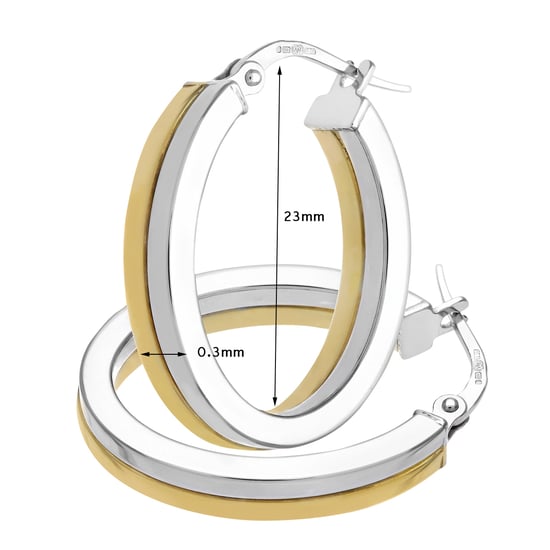 9ct White and Yellow Gold Layered Square Tube Oval Hoop Earrings