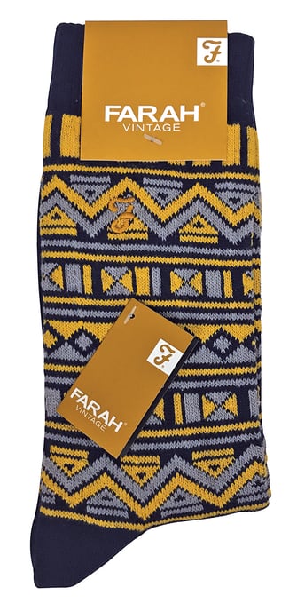 Farah - 2 Pares de Calcetines de Algodón Gruesos con Estampado Funky Vintage para Hombre - FVS008NVY - Image 2