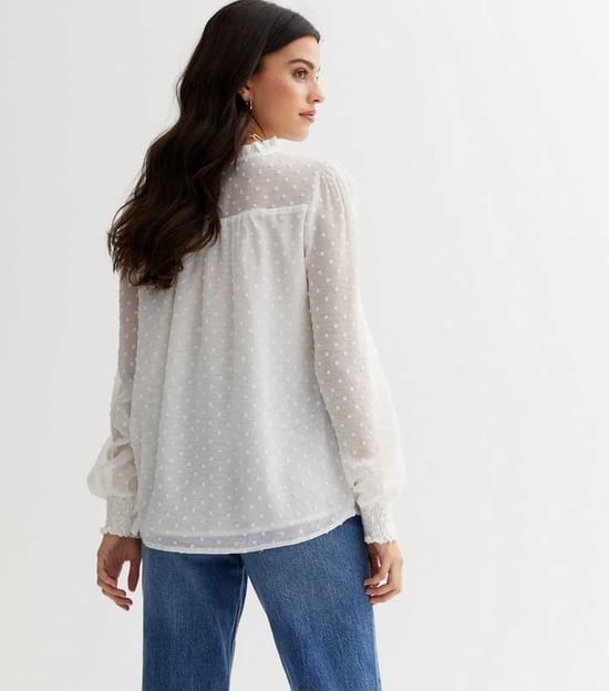 Dobby Chiffon Frill Neck Blouse