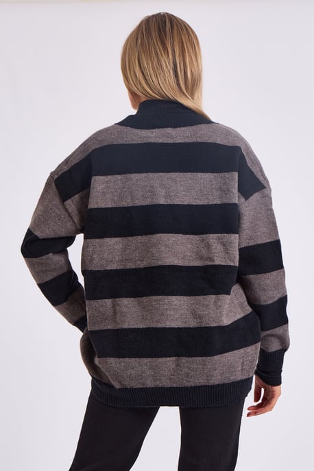 Grey Wide Stripe Oversized Jumper