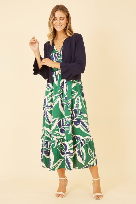 Yumi Navy Cropped Cardigan With Bell Sleeves