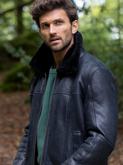 Hawker Sheepskin Flying Jacket in Black
