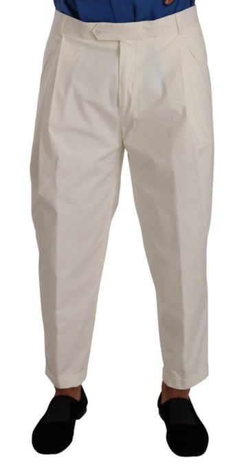 Pantalones de vestir de algodón blanco elástico de Dolce & Gabbana con detalles de logo - Image 1