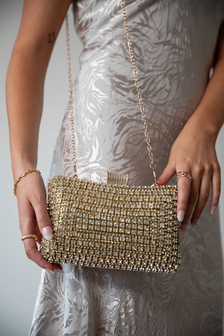 Gold Diamonte clutch with round handle