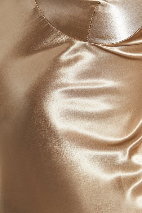 Metallic Satin Low Back Maxi Dress