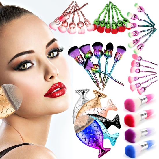 Aquarius 6pc Beauty&the Beast-Inspired Rose Makeup Brushes with Glossy Handles Pink/Blue