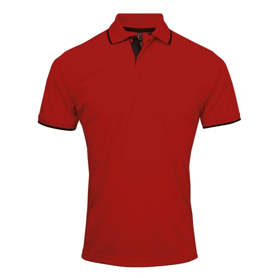 Premier Mens Contrast Coolchecker Polo Shirt (Red/Black) - Image 1