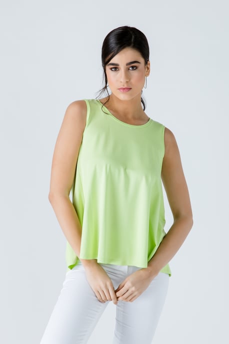 Green Sleeveless Top with Rounded Hemline