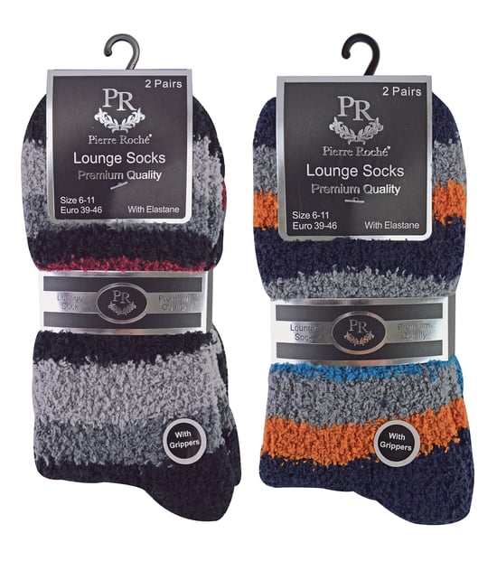 4 Pares de Calcetines de Cama para Hombre |Thermal Anti Slip Fuzzy Slipper Socks - Black / Orange Stripe - Image 2