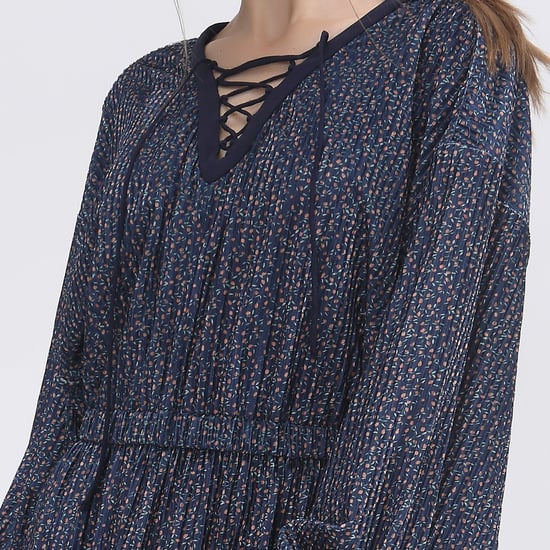 Tunic dress in velvet with lacing at the neckline and prints Liberty - Image 6