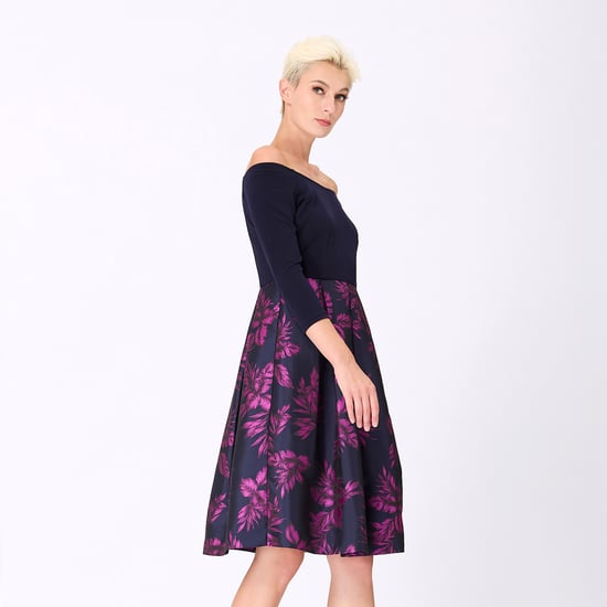 Bi-material dress with floral brocade - Image 5
