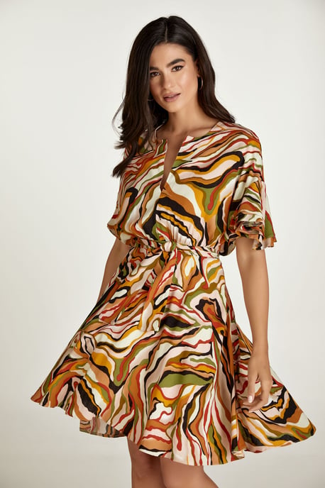 Vestido estampado color ladrillo con mangas con volantes - Image 4