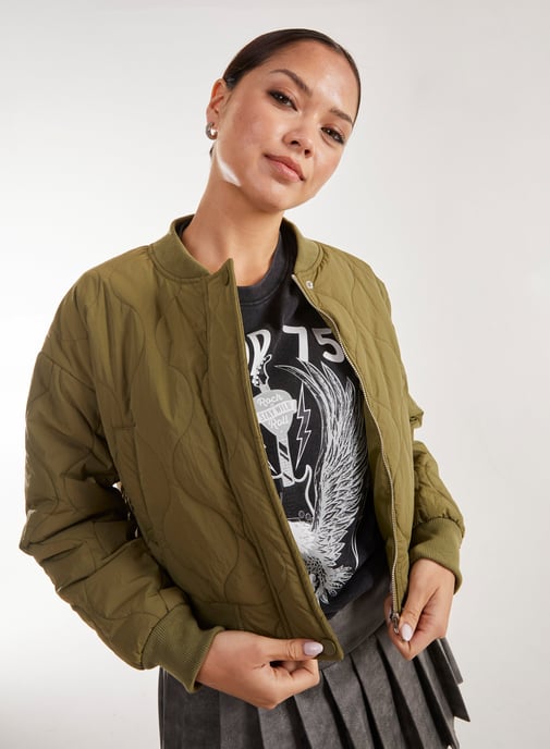 Textured Puffer Bomber Jacket