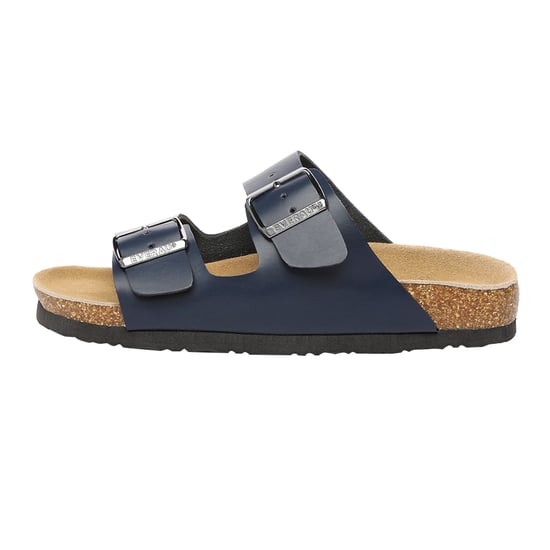 EVER AU Women Mallard Leather Twin Buckle Sandals - Navy Leather