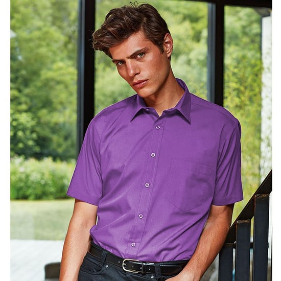 Premier Mens Short Sleeve Formal Poplin Plain Work Shirt (Rich Violet) - Image 2