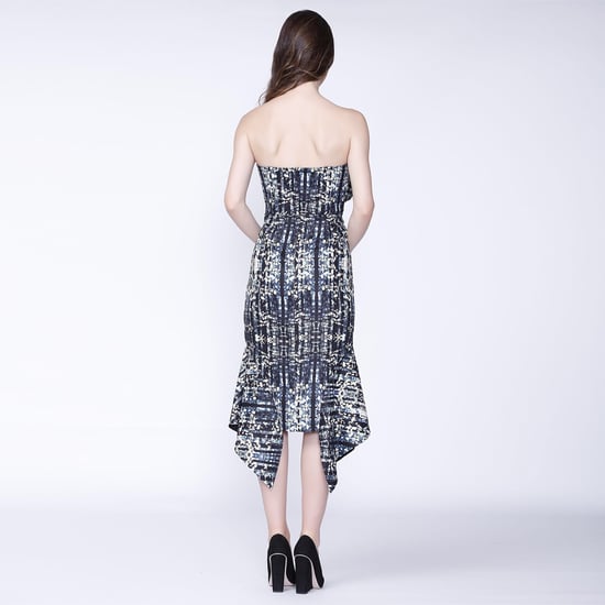 Printed cocktail dress, with bustier cut adjusted with bust and basque ruffles - Image 2