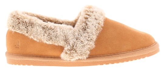 Hush Puppies Womens Slippers Full Fluffy Ariel Suede Leather tan - Image 2