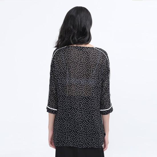 Polka Dots White Trim Chiffon Blouse - Image 3