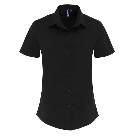 Premier Womens/Ladies Stretch Fit Poplin Short Sleeve Blouse (Black) - Image 1