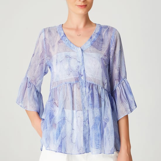 Chiffon shirt with tulip sleeves and abstract print - Image 2