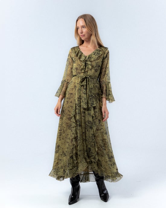 Malena Long Green Printed Dress