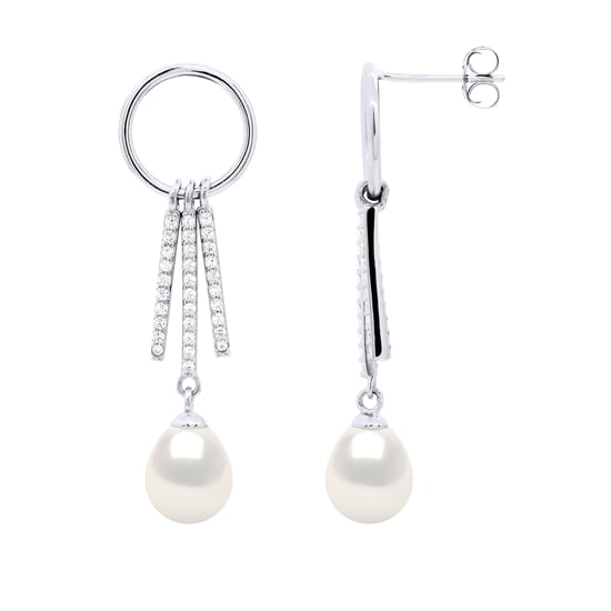 Hanging Earrings Round and Strips mounted with Cubic Zirconia - Image 1