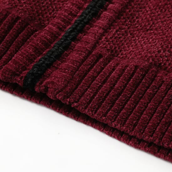 Men's Cardigan with Zip and Stand-Up Collar, Lined Chunky Knit Pullover Red - Image 6