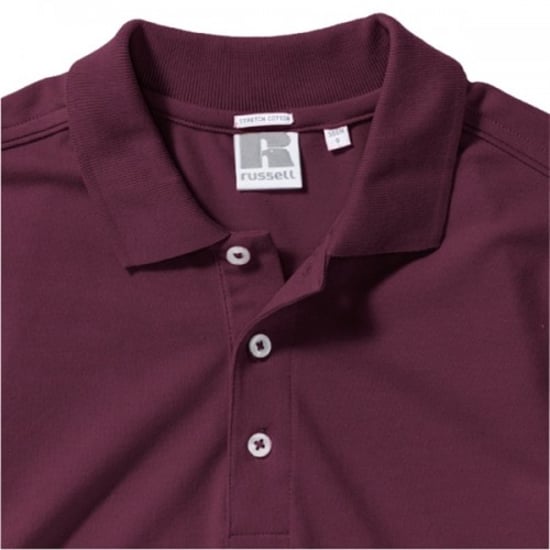 Russell Mens Stretch Short Sleeve Polo Shirt (Burgundy) - Image 5
