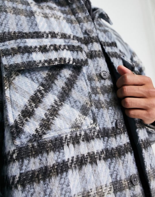 ASOS DESIGN longline check shacket in blue