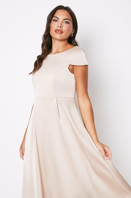 Scoop Neck Cap Sleeve Satin Midi Dress - Image 2