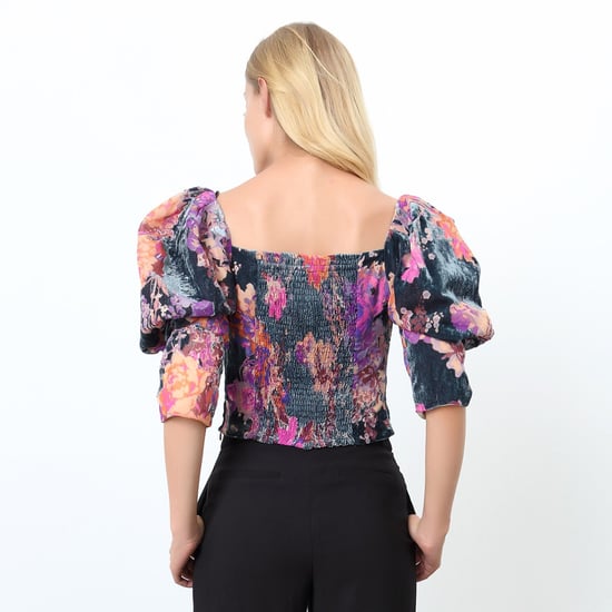 Top style 80's with floral print and puffy sleeves - Image 3