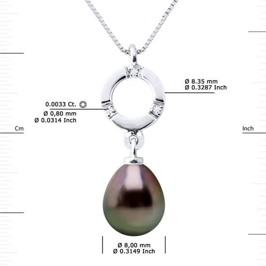 Diamante colgante 0.010 CTS Cultured Pearl Tahiti Pear 8-9 mm de oro blanco - Image 3