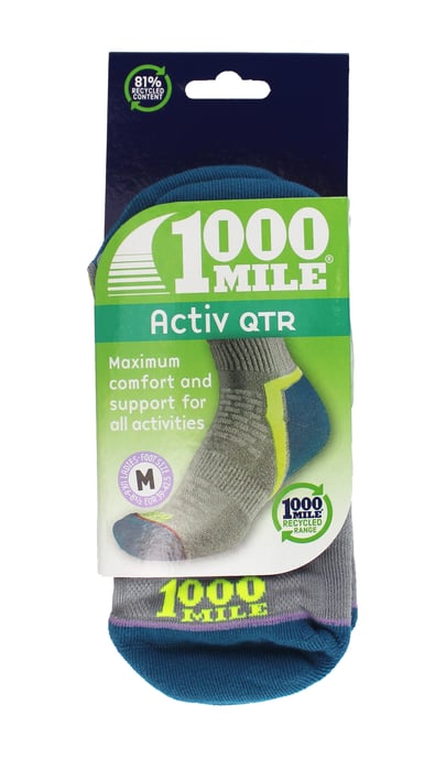 1000 Mile - Calcetines transpirables Active Quarter Repreve para mujer con costura plana en la puntera - Plata / Teal - Image 2