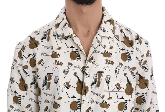 Camisa de seda blanca con estampado de motivo JAZZ de Dolce & Gabbana - Image 4