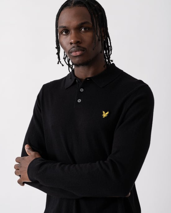 Lyle & Scott Cotton Merino Mens Long Sleeve Knitted Polo - Image 2
