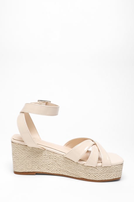 Nude Faux Leather Strappy Woven Wedges