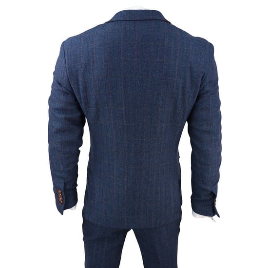 Traje de 3 piezas de tweed azul a cuadros para hombre - Image 6