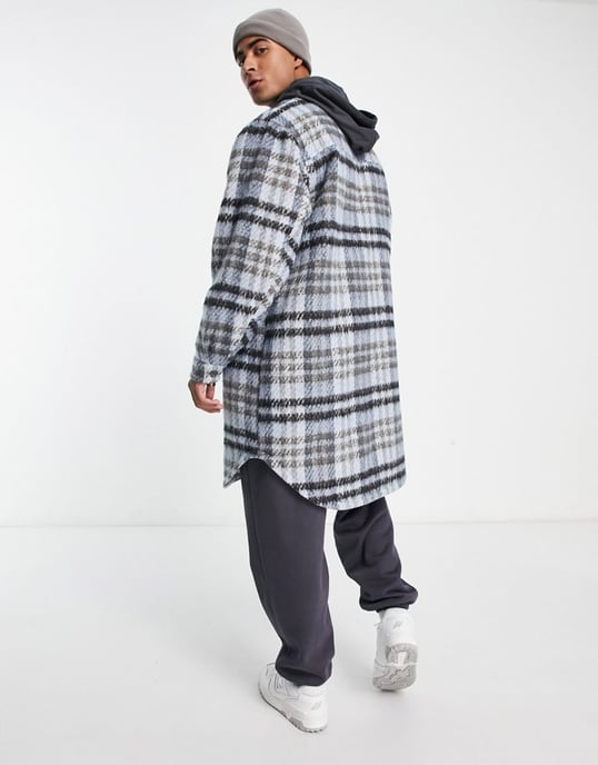 ASOS DESIGN longline check shacket in blue