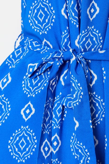 Petite Blue Tile Tiered Pocket Midi Dress