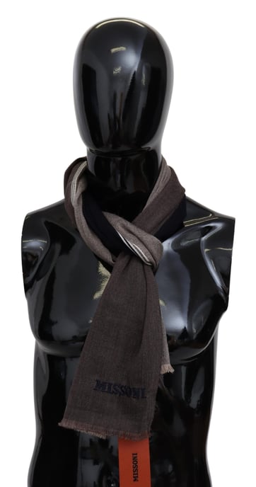 Missoni Men's Brown Striped Wool Unisex Neck Wrap Fringes Scarf - Image 1
