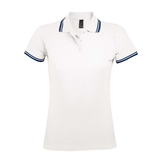SOLS Womens/Ladies Pasadena Polo Shirt (White/Navy) - Image 1