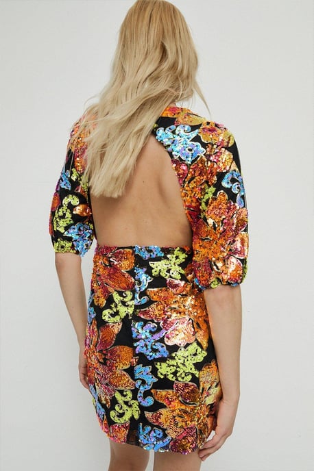 Sequin Floral Mini Dress