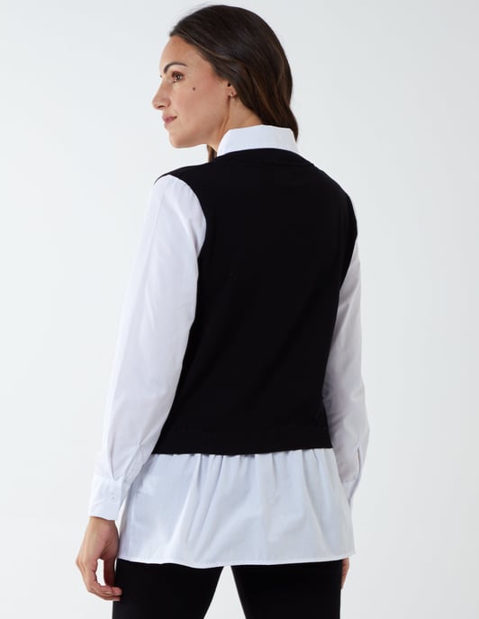 LEONIE - 2 in 1 Knit Vest & Collared Shirt Top - Image 4