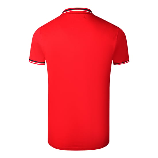 Camiseta Polo Roja con Logo Blanco y Collar a Rayas Doble de Cavalli Class - Image 2