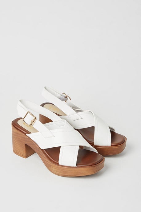 Sabine Cross Strap Wood Effect Platform Heeled Sandals