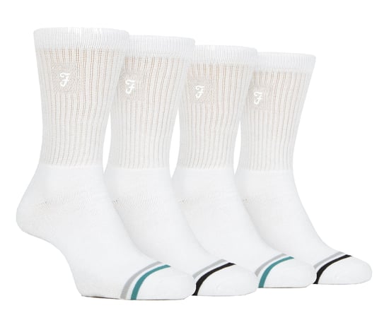 Calcetines Deportivos de Bambú para Hombre en Blanco y Negro | Farah | 4 Pack | Calcetines Deportivos Aptos para Diabéticos con Puntera Lisa y Parte Superior Holgada | Calcetines de Tenis Gimnasio Running - Blanco - Image 1