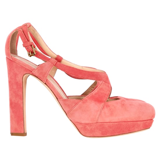 Jil Sander Cross Strap Chunky Heel Platform Pumps in Coral Suede - Image 1