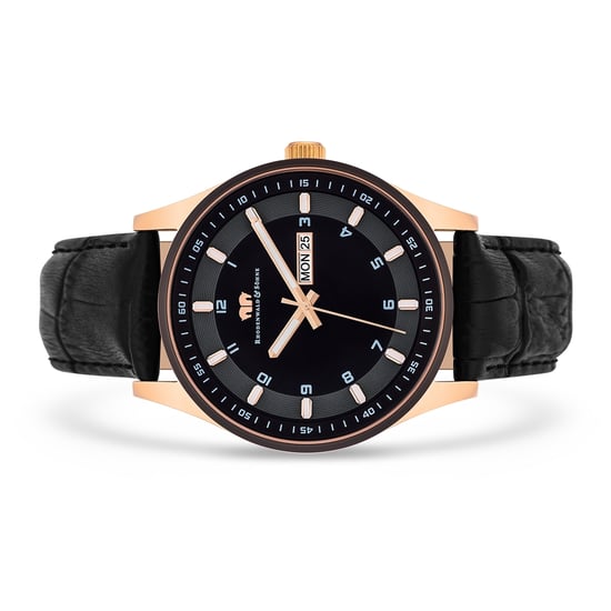 Rhodenwald & Söhne Male Quartz Rose Gold Genuine Leather Black Watch