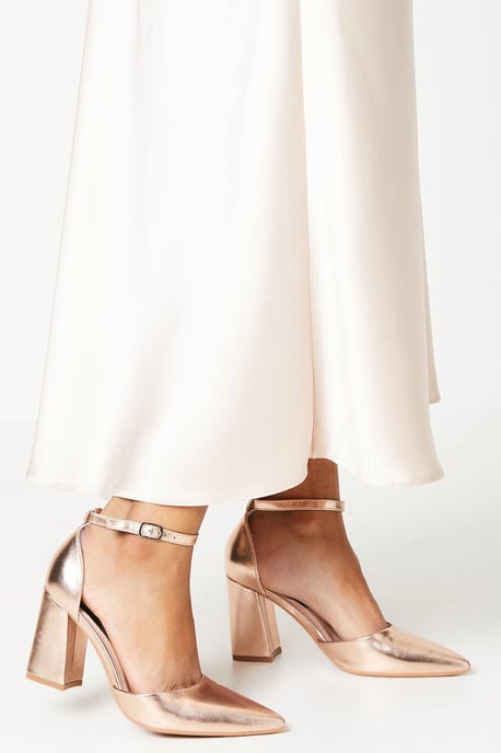 Blanche Ankle Strap Pointed High Block Heel Court Shoes - Image 1