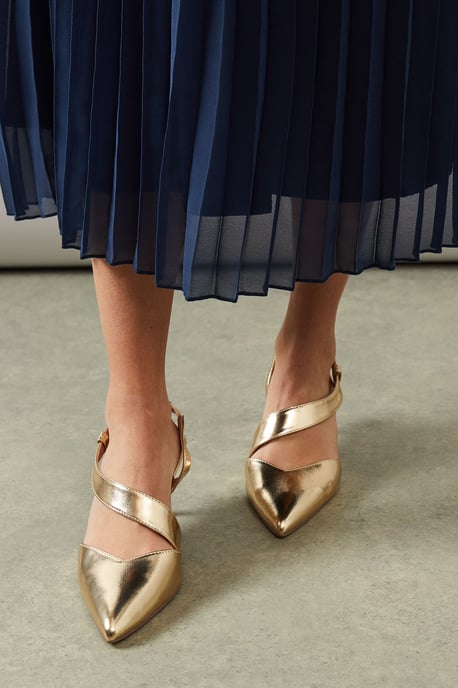 Wide Fit Evelyn Asymmetric Slingback Kitten Heel Court Shoes - Image 2